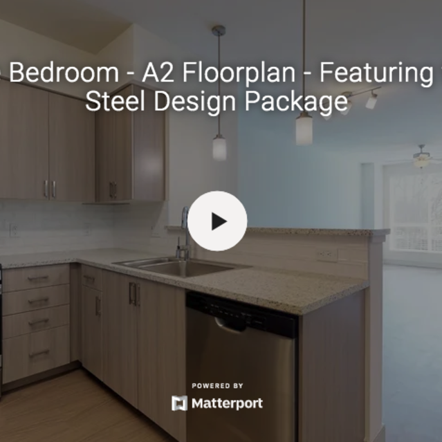 808 West - A2 floor plan.  One bedroom, featuring the Steel Design Package