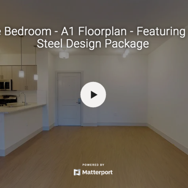 808 West - A1 floor plan.  1 bedroom floor plan featuring the Steel Design Package