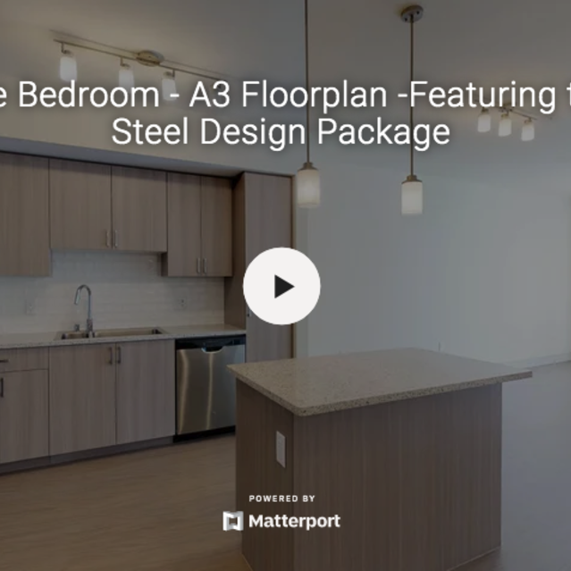 808 West - A3 Floor plan.  One bedroom floor plan featuring the Steel Design Package